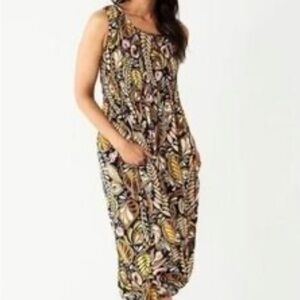 NWT Croft & Barrow Sleeveless Brown Leaf Print Midi Dress